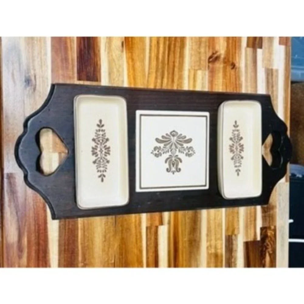 Vintage Pfaltzgraff Village Wood Party Server, relish tray, candy dish